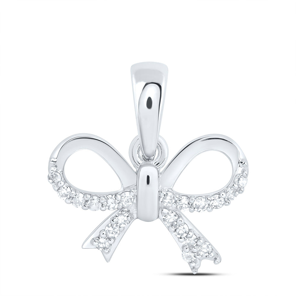 10K Yellow Or White Gold 1/12Ctw Natural Diamond Gift Bow Pendant