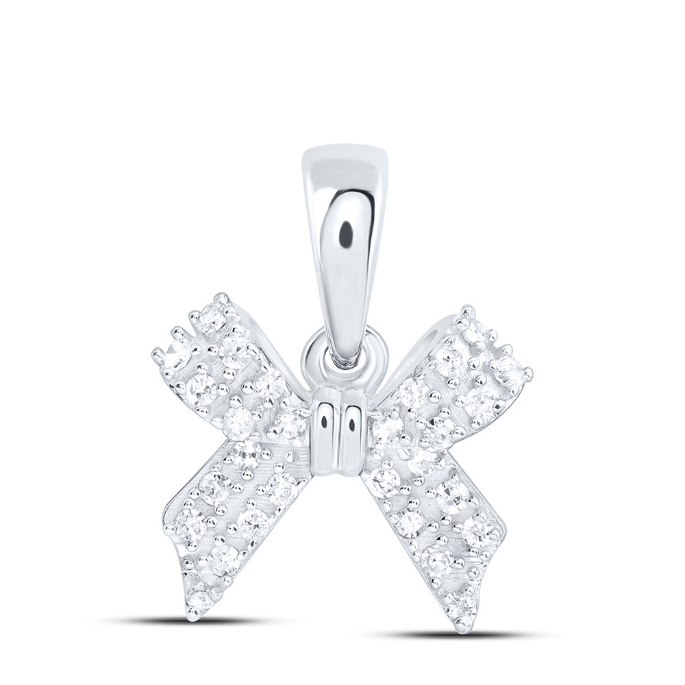 Sterling Silver 1/10Ctw Natural Diamond P1 Gift Bow Pendant