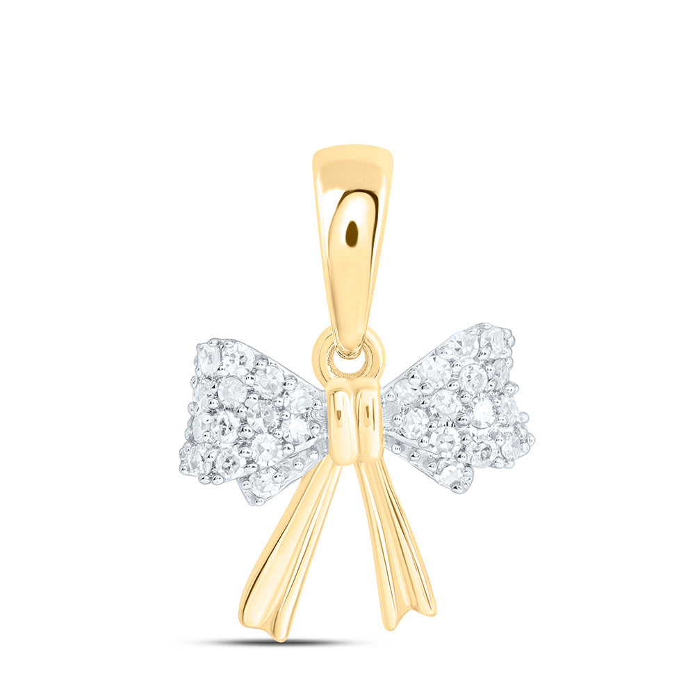 10K Yellow Or White Gold 1/8Ctw Natural Diamond Gift Bow Pendant