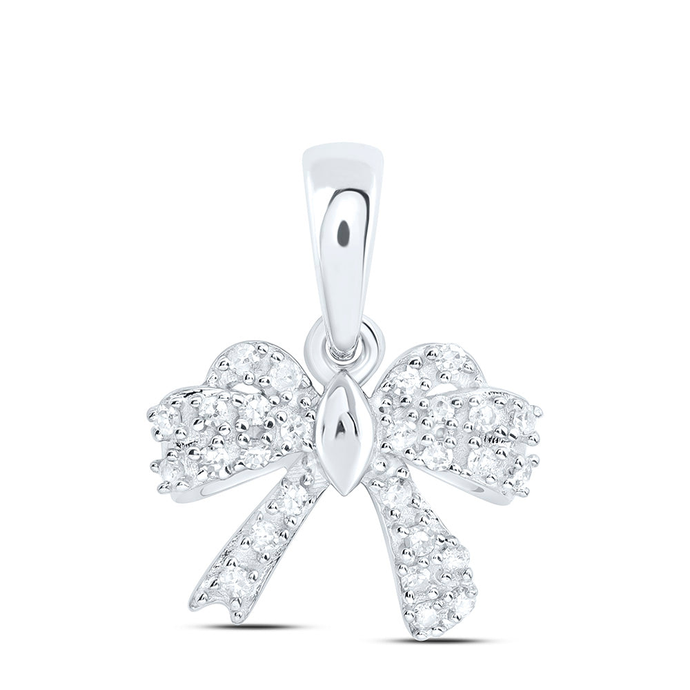 Sterling Silver 1/10Ctw Natural Diamond P1 Gift Bow Pendant