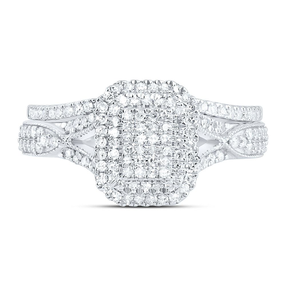 Sterling Silver 5/8Ctw Natural Diamond P1 Gift Emerald Bridal Set