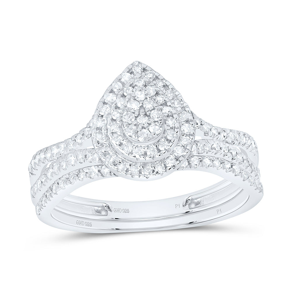 Sterling Silver 1/2Ctw Natural Diamond P1 Gift Pear Bridal Set