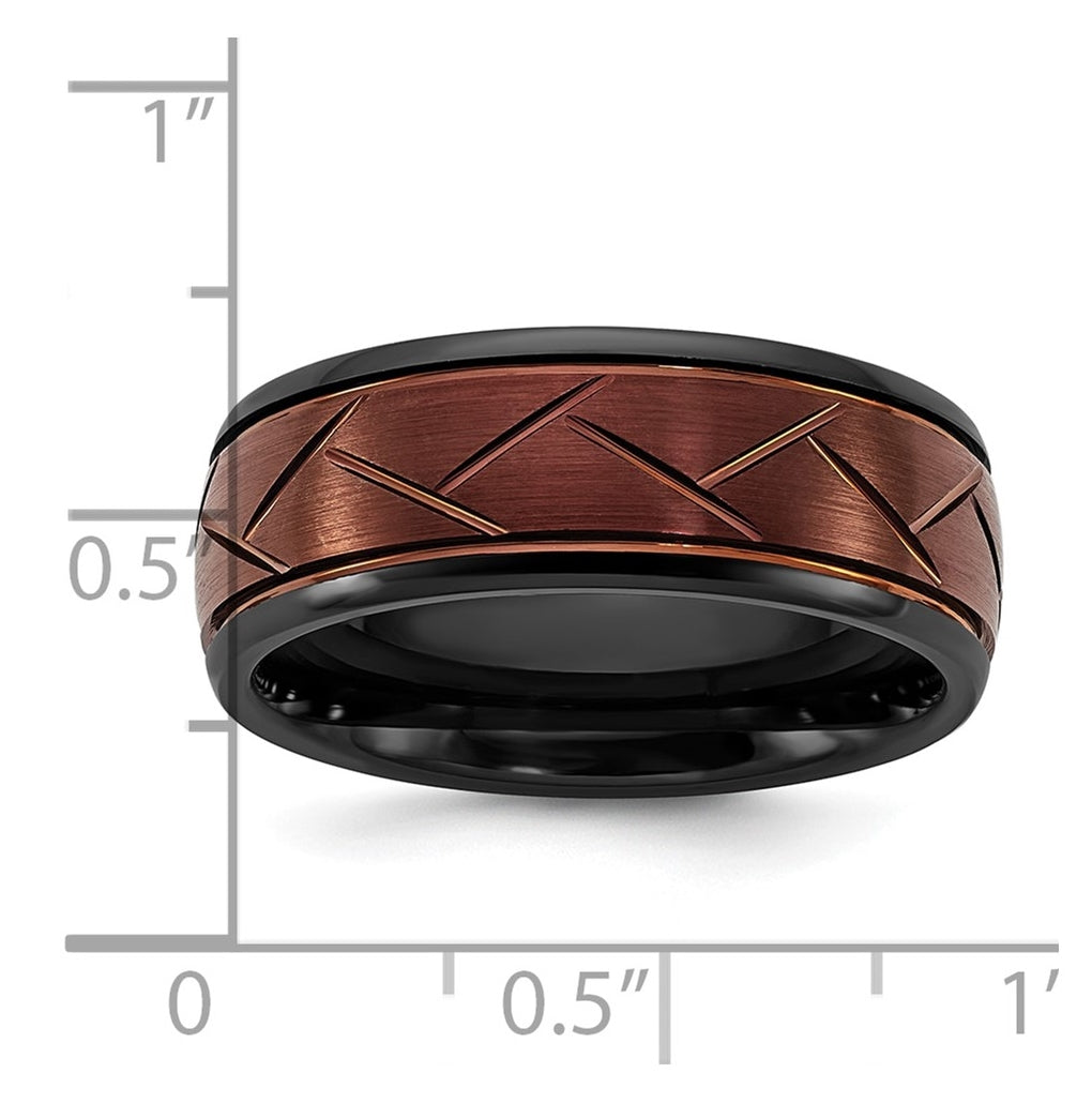 Ceramic Black Polished with Red IP-plated Scratch Finish Grooved Center 8mm