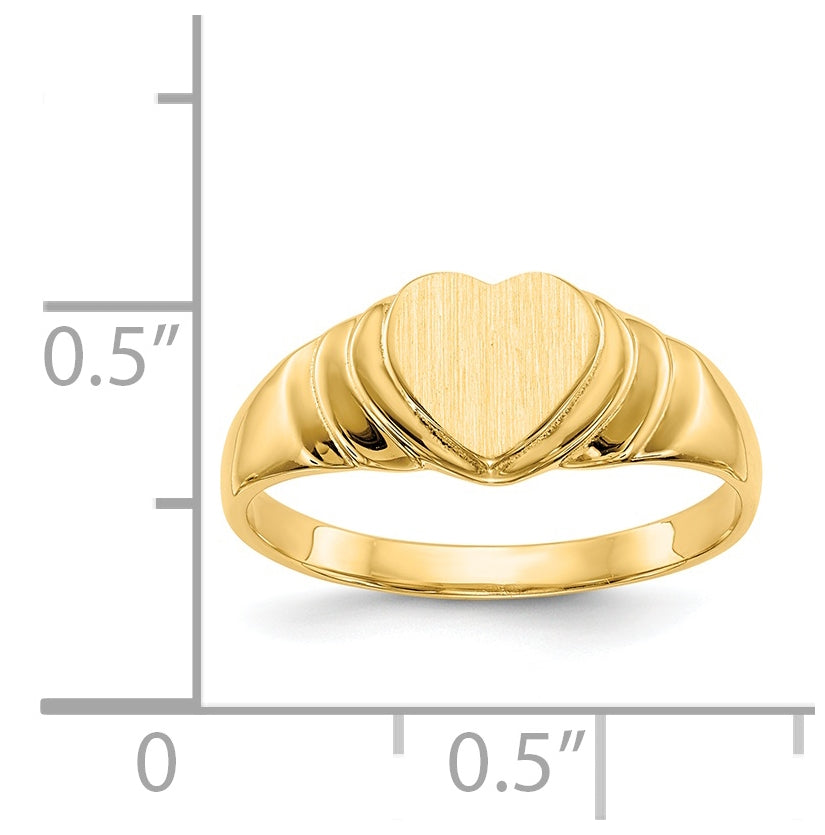 14K Yellow Gold 6.75x6.75mm Closed Back Children's Heart Signet Ring
