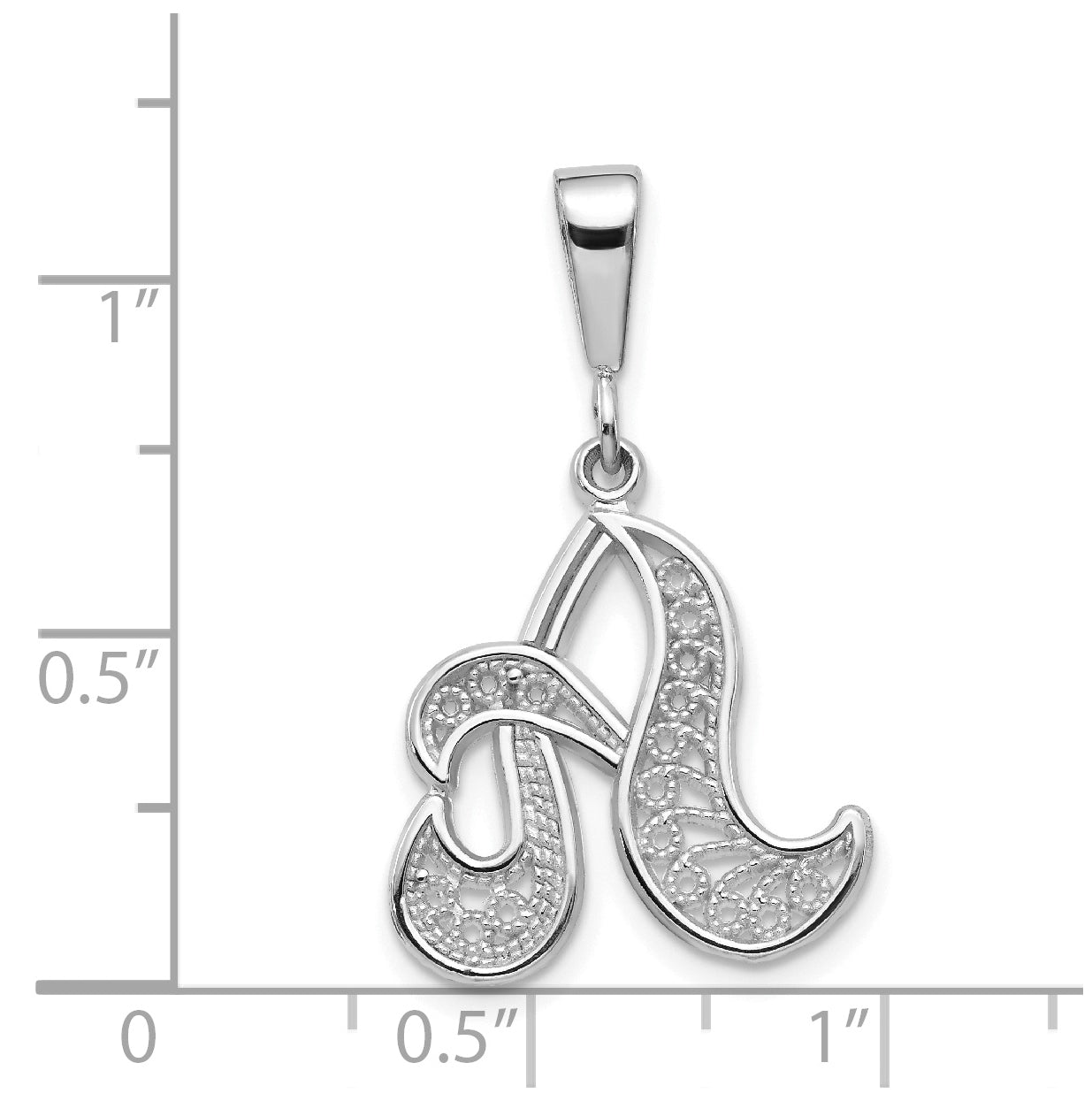 10K White Gold Filigree Initial A Pendant