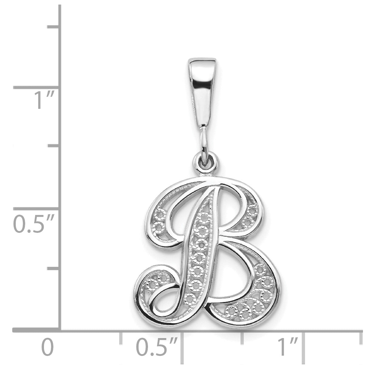 10K White Gold Filigree Initial B Pendant