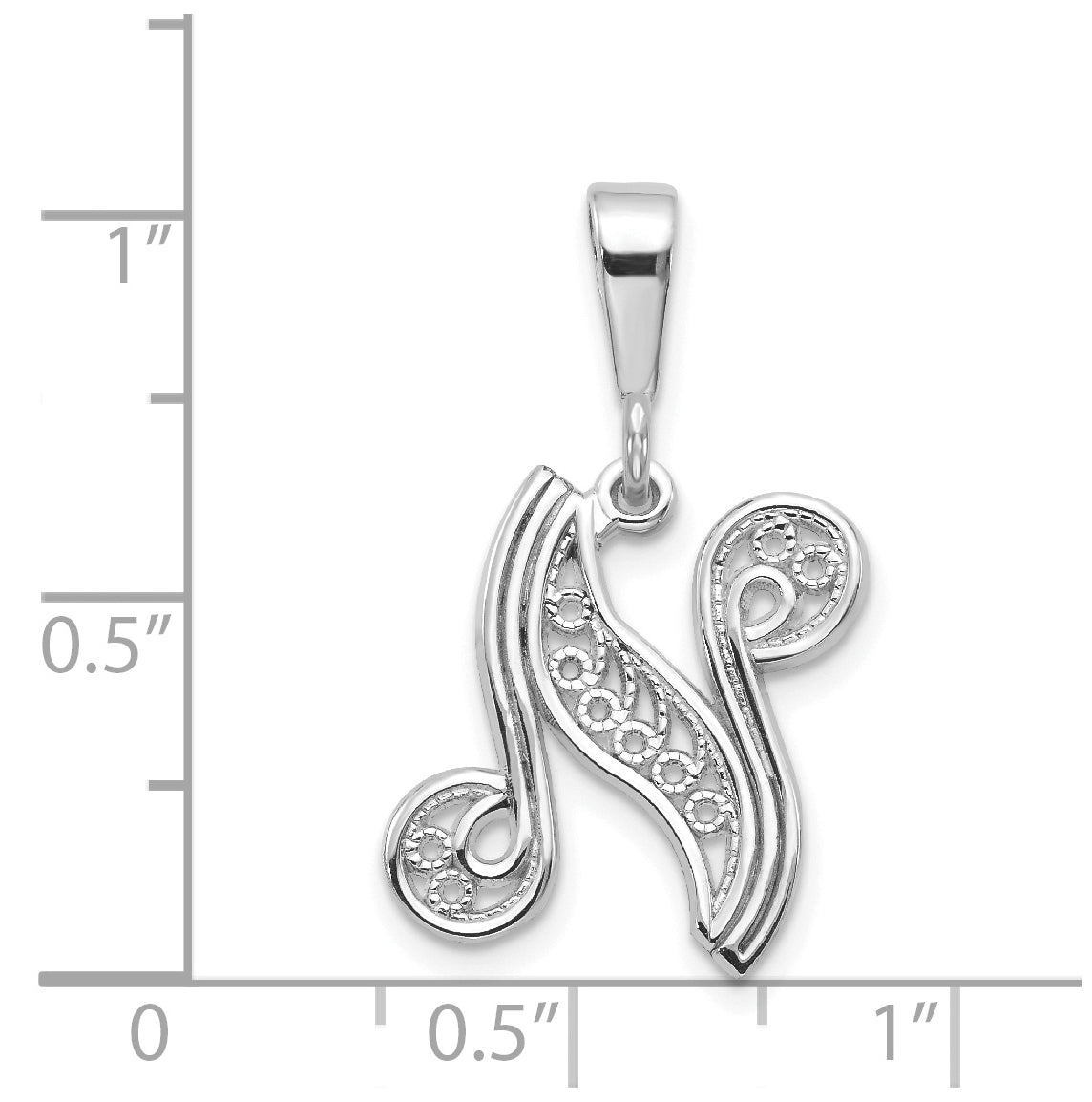 10K White Gold Filigree Initial N Pendant
