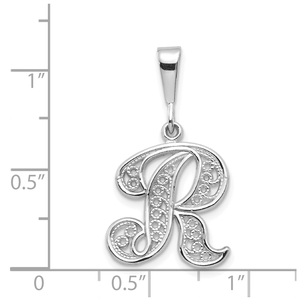 10K White Gold Filigree Initial R Pendant