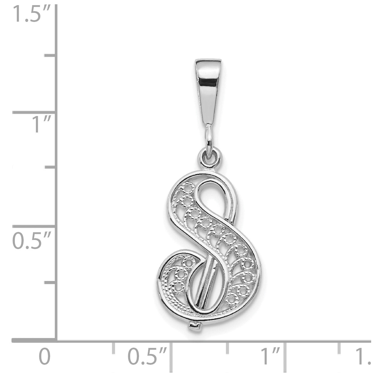 10K White Gold Filigree Initial S Pendant