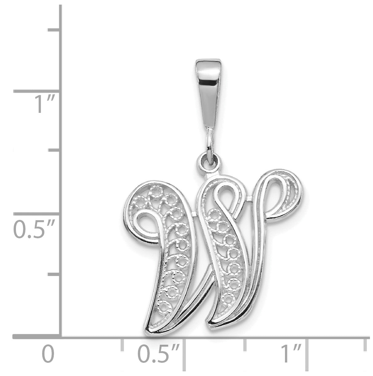 10K White Gold Filigree Initial W Pendant