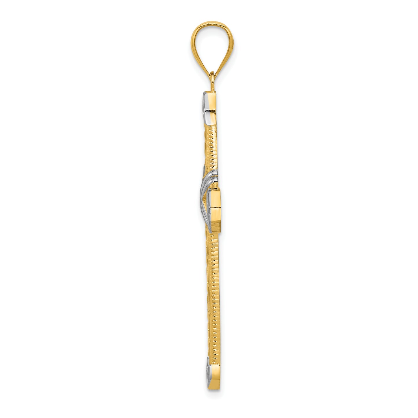 14k Yellow Gold and Rhodium Greek Key Cross Pendant