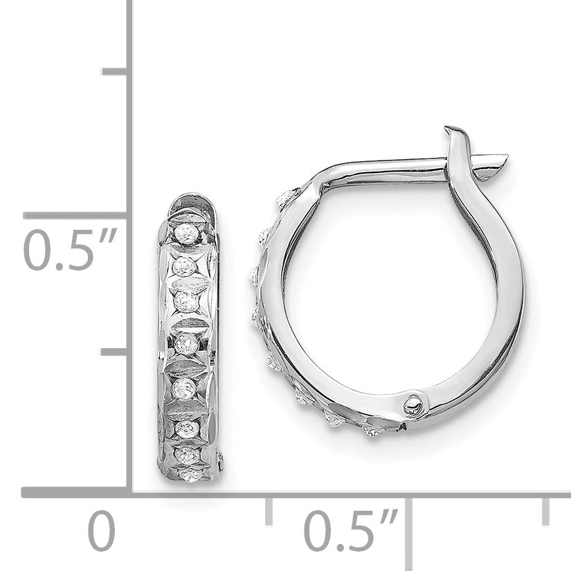 14k White Gold Diamond Fascination Round Hinged Hoop Earrings
