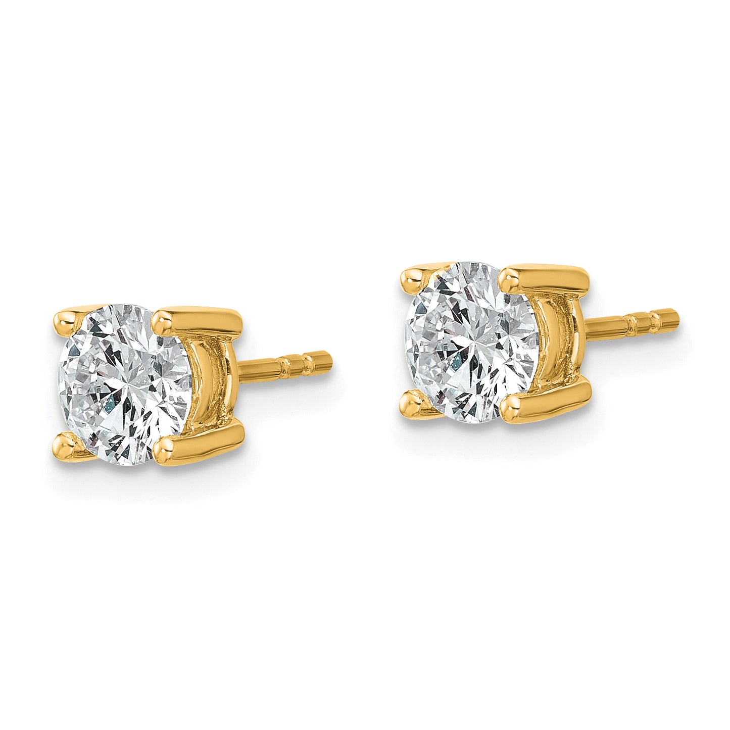 14K Yellow Gold 1 1/2 carat total weight Round VS/SI DEF Lab Grown Diamond 4 Prong Stud Post Earrings