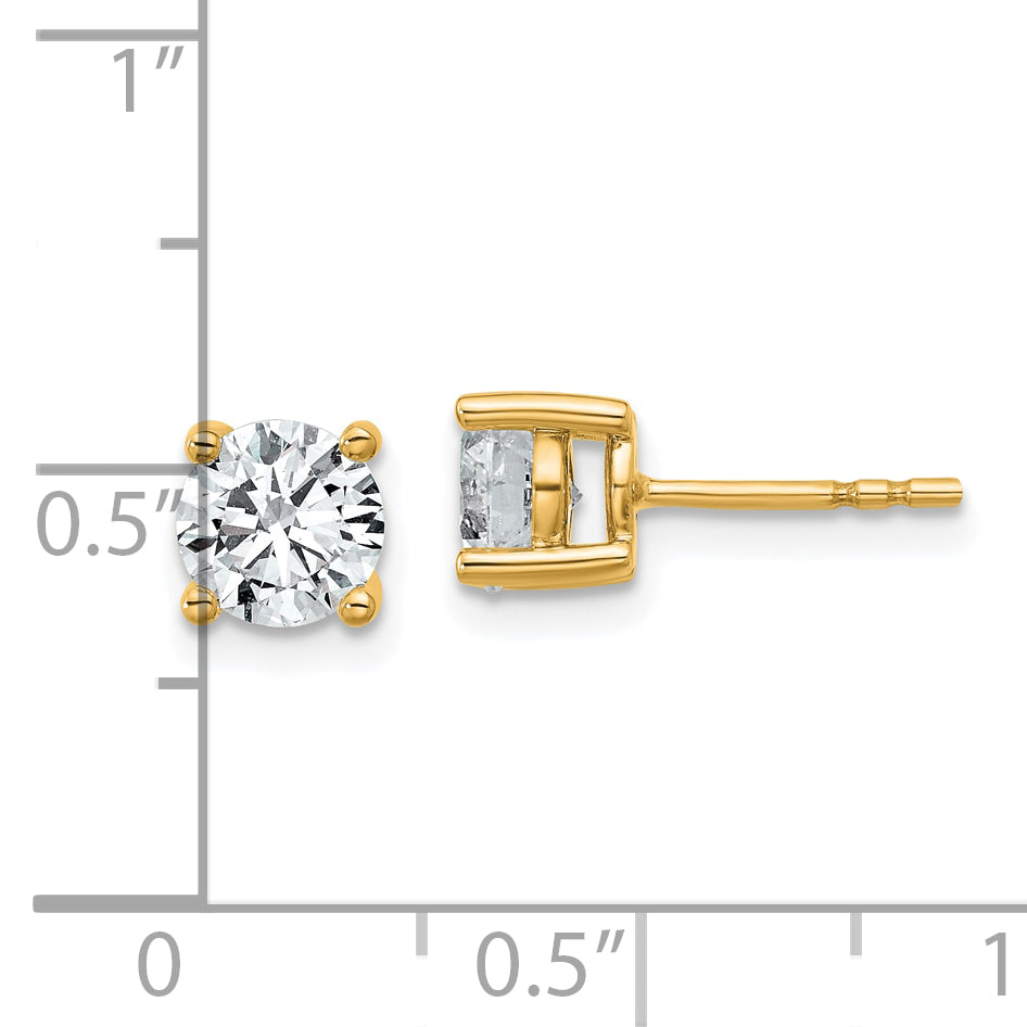 14K Yellow Gold 1 1/2 carat total weight Round VS/SI DEF Lab Grown Diamond 4 Prong Stud Post Earrings