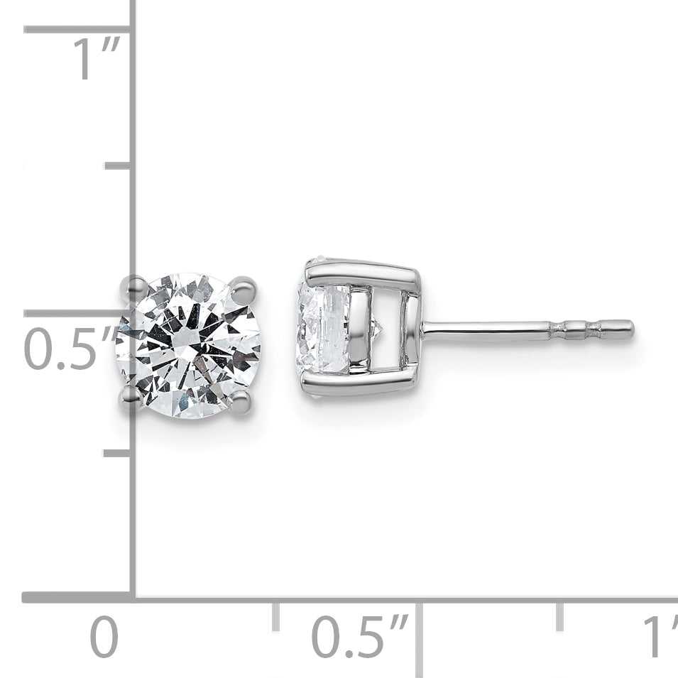14k White Gold 2 carat total weight Round VS/SI DEF Lab Grown Diamond 4 Prong Stud Post Earrings