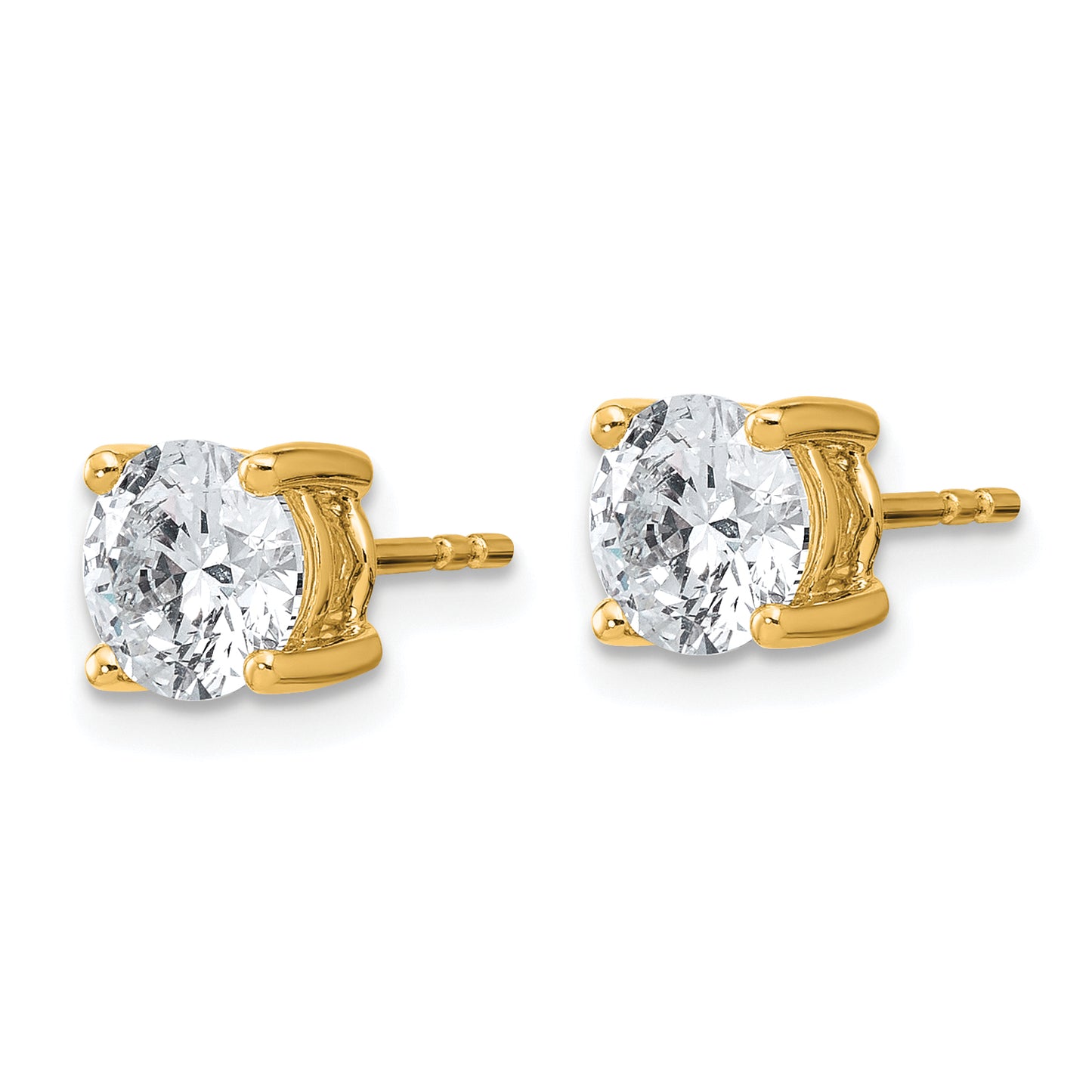 14K Yellow Gold 2 carat total weight Round VS/SI DEF Lab Grown Diamond 4 Prong Stud Post Earrings