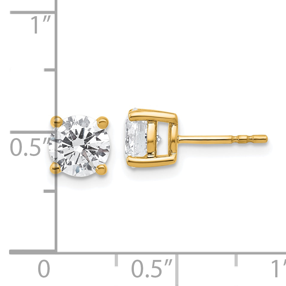 14K Yellow Gold 2 carat total weight Round VS/SI DEF Lab Grown Diamond 4 Prong Stud Post Earrings
