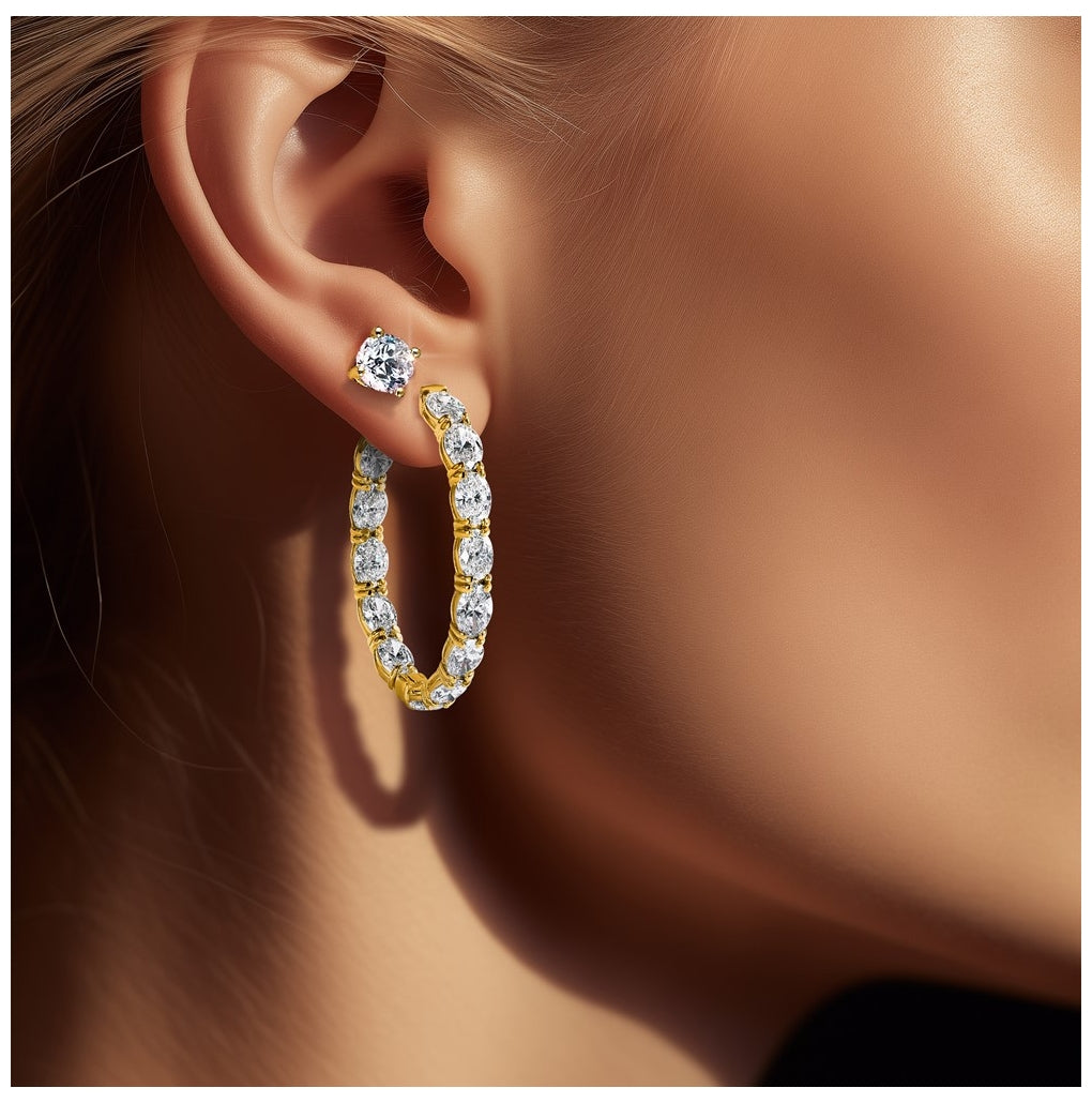 18k Yellow Or White Gold Or Platinum Or Sterling Silver Lab Grown Diamond VS+ F+ Round Complete Four Prong Stud Earrings