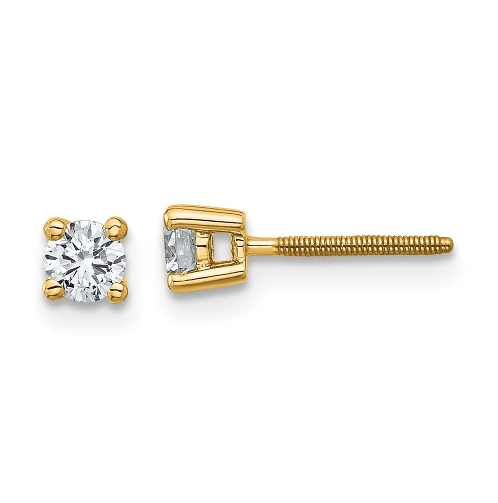 18K Yellow Or White Gold Or Platinum Certified Lab Grown Diamond VS+ F+ Round Complete Four Prong Screwback Stud Earrings