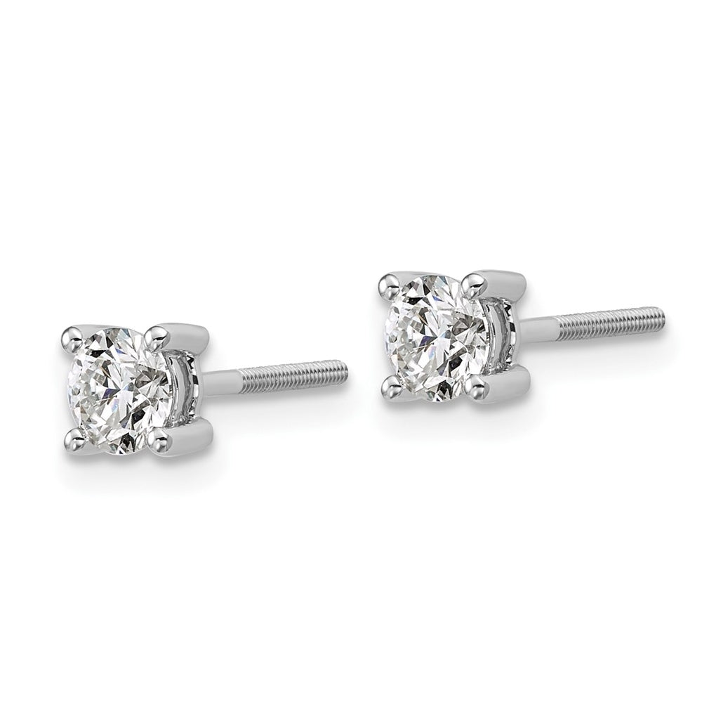 18K Yellow Or White Gold Or Platinum Certified Lab Grown Diamond VS+ F+ Round Complete Four Prong Screwback Stud Earrings