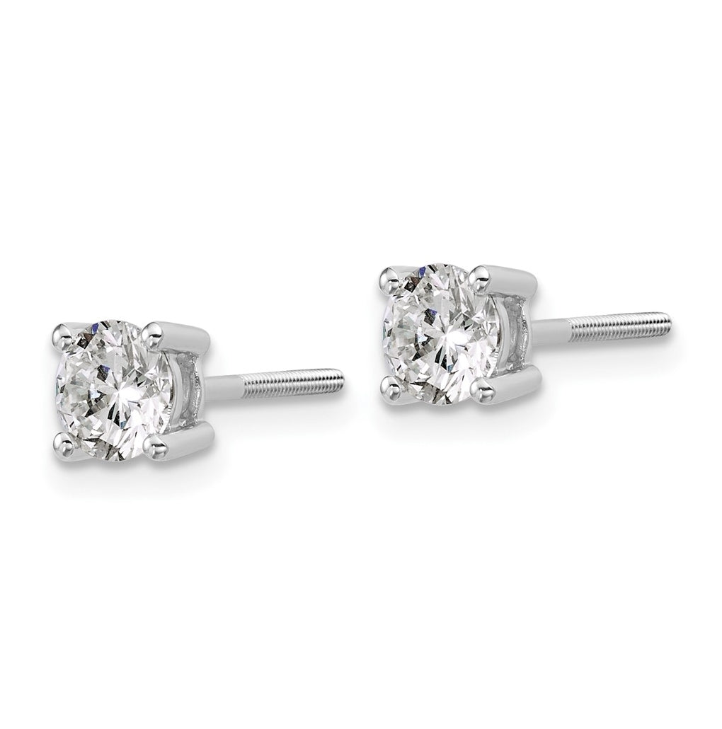 18K Yellow Or White Gold Or Platinum Certified Lab Grown Diamond VS+ F+ Round Complete Four Prong Screwback Stud Earrings