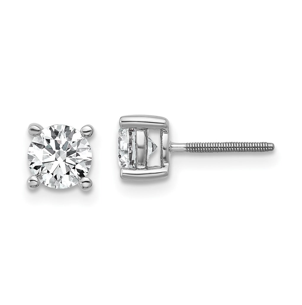 18K Yellow Or White Gold Or Platinum Certified Lab Grown Diamond VS+ F+ Round Complete Four Prong Screwback Stud Earrings