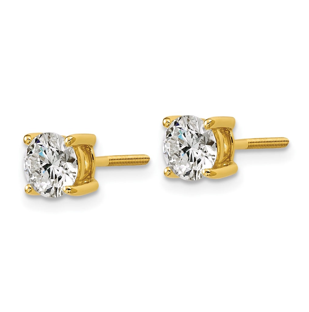 18K Yellow Or White Gold Or Platinum Certified Lab Grown Diamond VS+ F+ Round Complete Four Prong Screwback Stud Earrings
