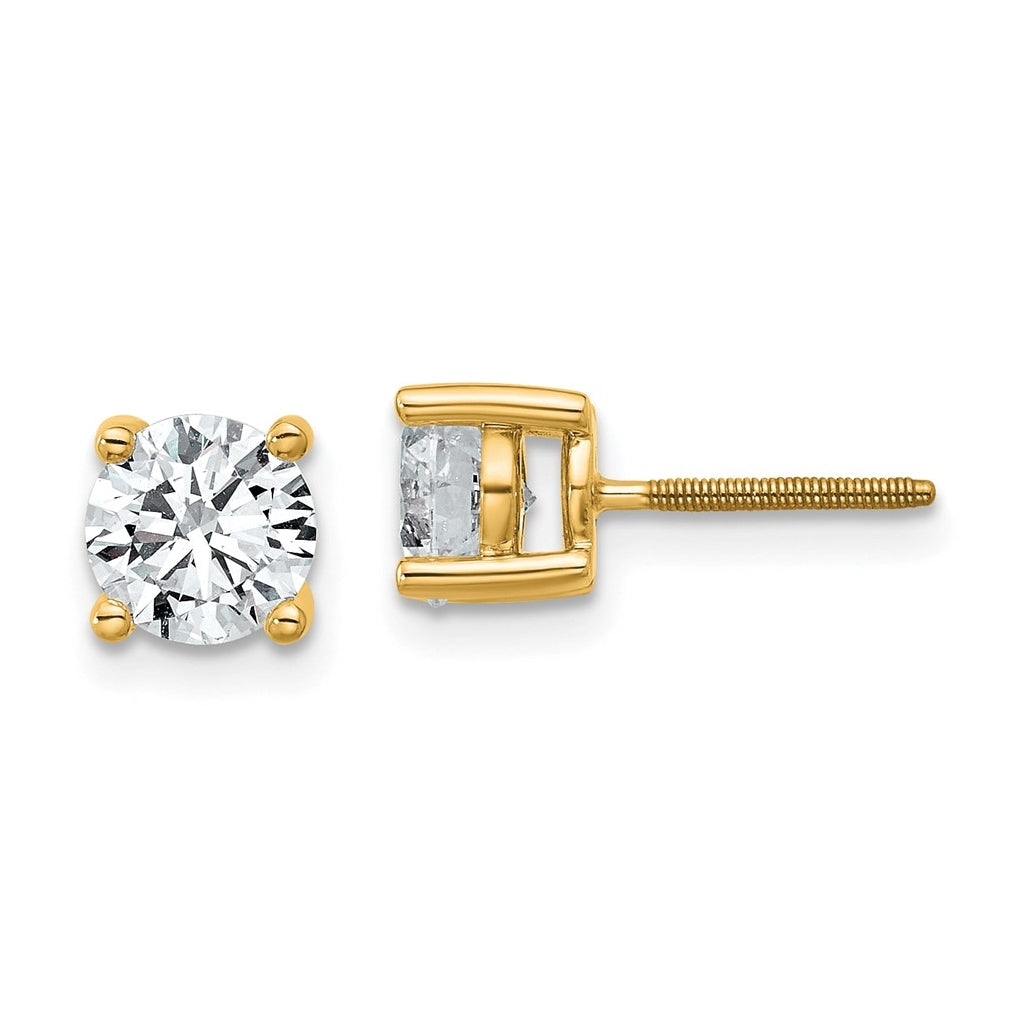 18K Yellow Or White Gold Or Platinum Certified Lab Grown Diamond VS+ F+ Round Complete Four Prong Screwback Stud Earrings