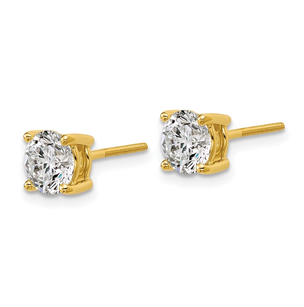 18K Yellow Or White Gold Or Platinum Lab Grown Diamond VS+ F+ Round Complete Four Prong Screwback Stud Earrings
