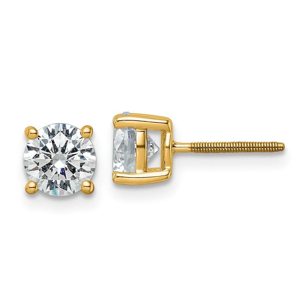 18K Yellow Or White Gold Or Platinum Certified Lab Grown Diamond VS+ F+ Round Complete Four Prong Screwback Stud Earrings