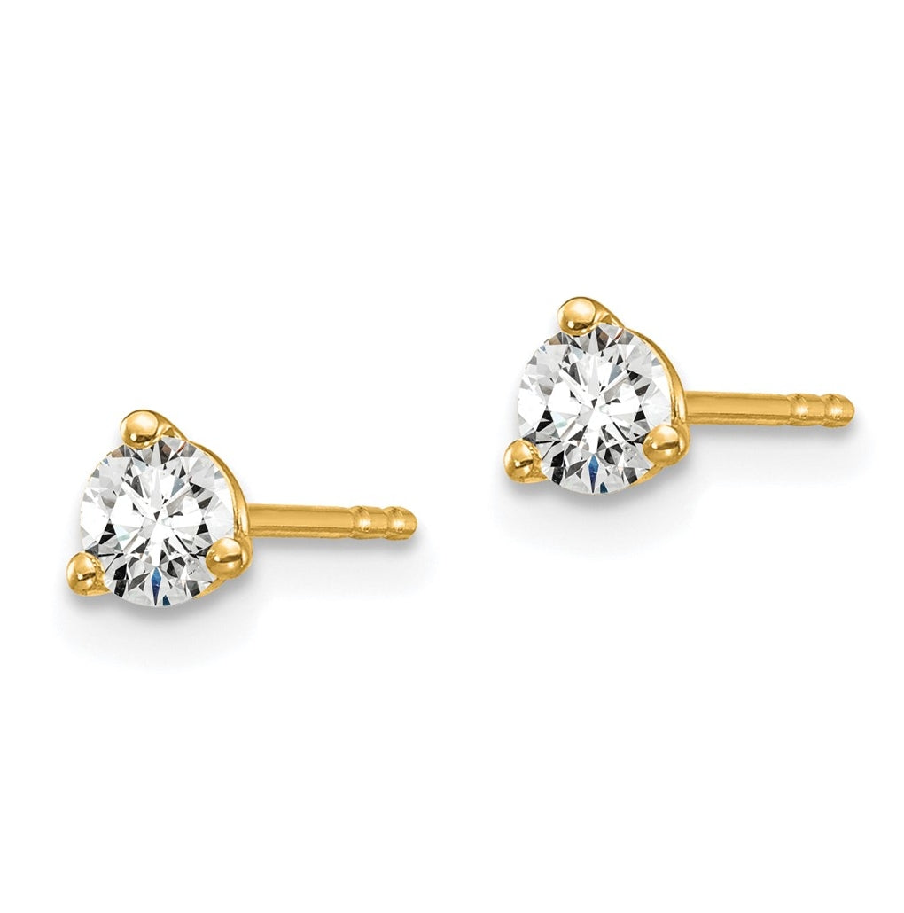 18k Yellow Or White Gold Or Platinum Certified Lab Grown Diamond VS+ F+ Round Complete Three Prong Stud Earrings