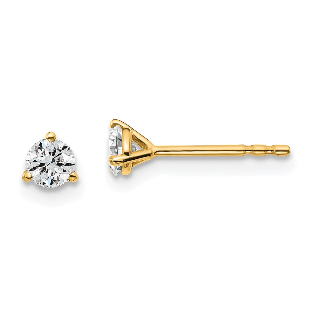 18k Yellow Or White Gold Or Platinum Certified Lab Grown Diamond VS+ F+ Round Complete Three Prong Stud Earrings