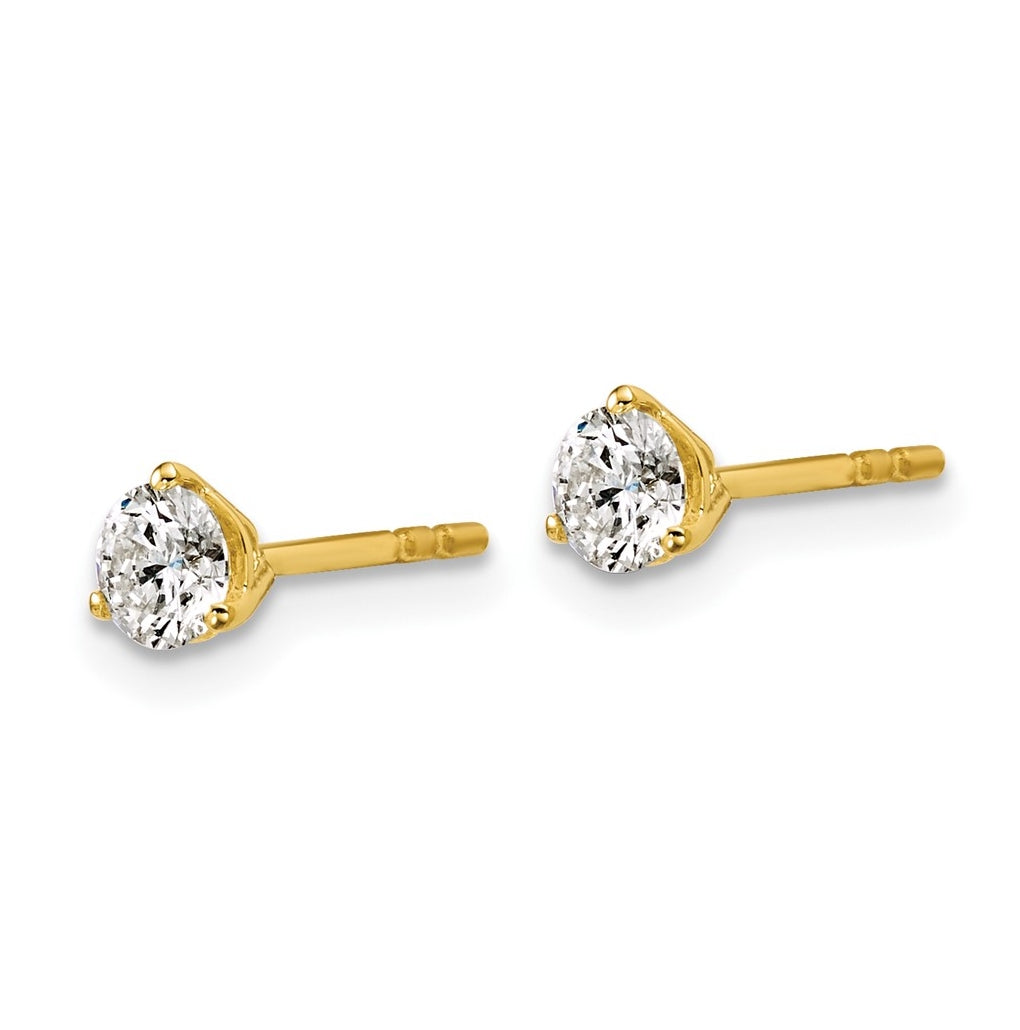 18k Yellow Or White Gold Or Platinum Certified Lab Grown Diamond VS+ F+ Round Complete Three Prong Stud Earrings