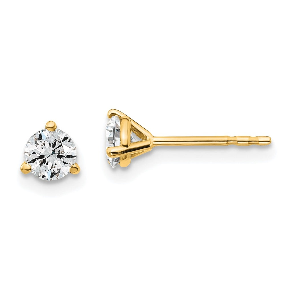 18k Yellow Or White Gold Or Platinum Certified Lab Grown Diamond VS+ F+ Round Complete Three Prong Stud Earrings