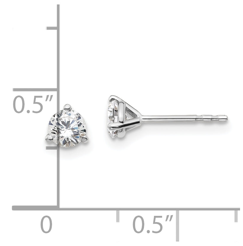 14k White Gold 1/2 carat total weight Round VS/SI GH Lab Grown Diamond 3 Prong Stud Post Earrings