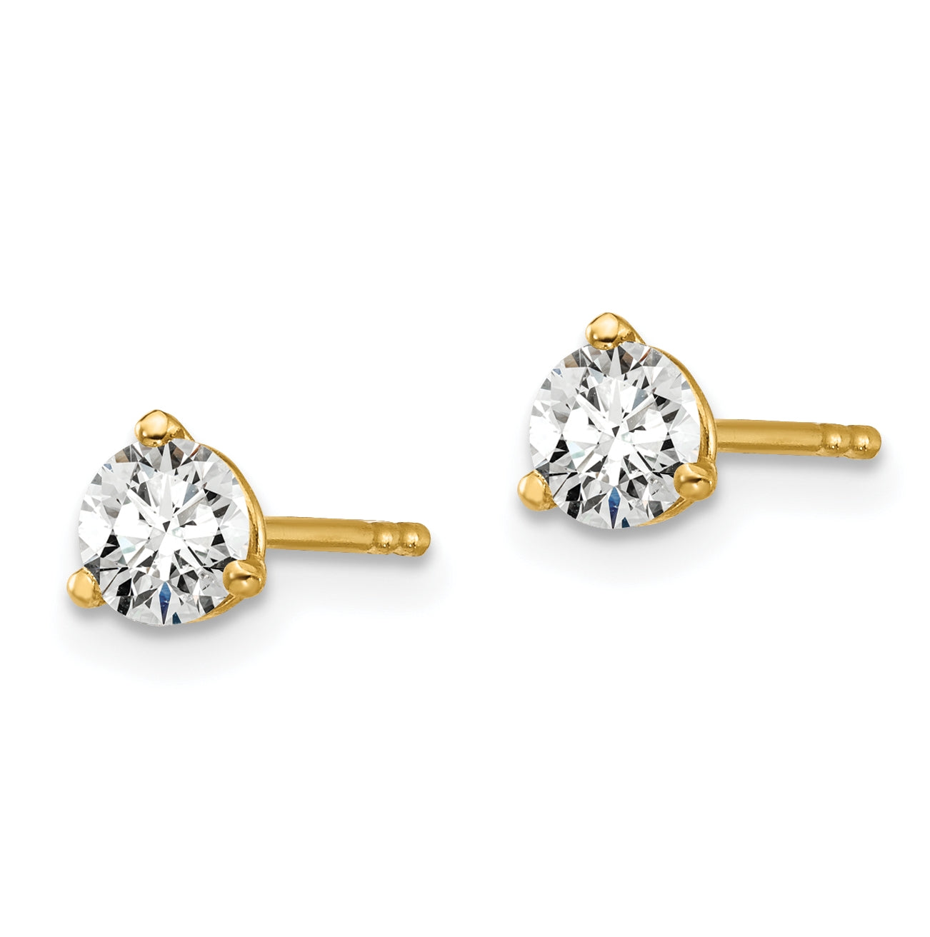 14K Yellow Gold 1/2 carat total weight Round VS/SI GH Lab Grown Diamond 3 Prong Stud Post Earrings