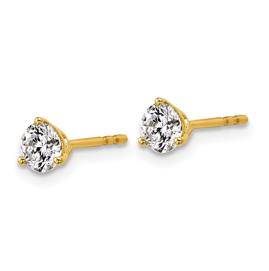 18k Yellow Or White Gold Or Platinum Certified Lab Grown Diamond VS+ F+ Round Complete Three Prong Stud Earrings