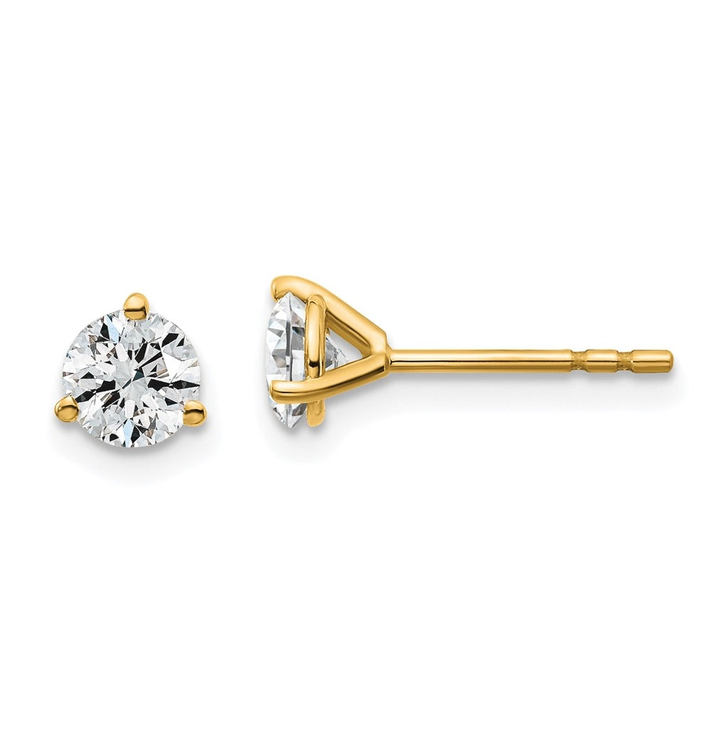 18k Yellow Or White Gold Or Platinum Certified Lab Grown Diamond VS+ F+ Round Complete Three Prong Stud Earrings