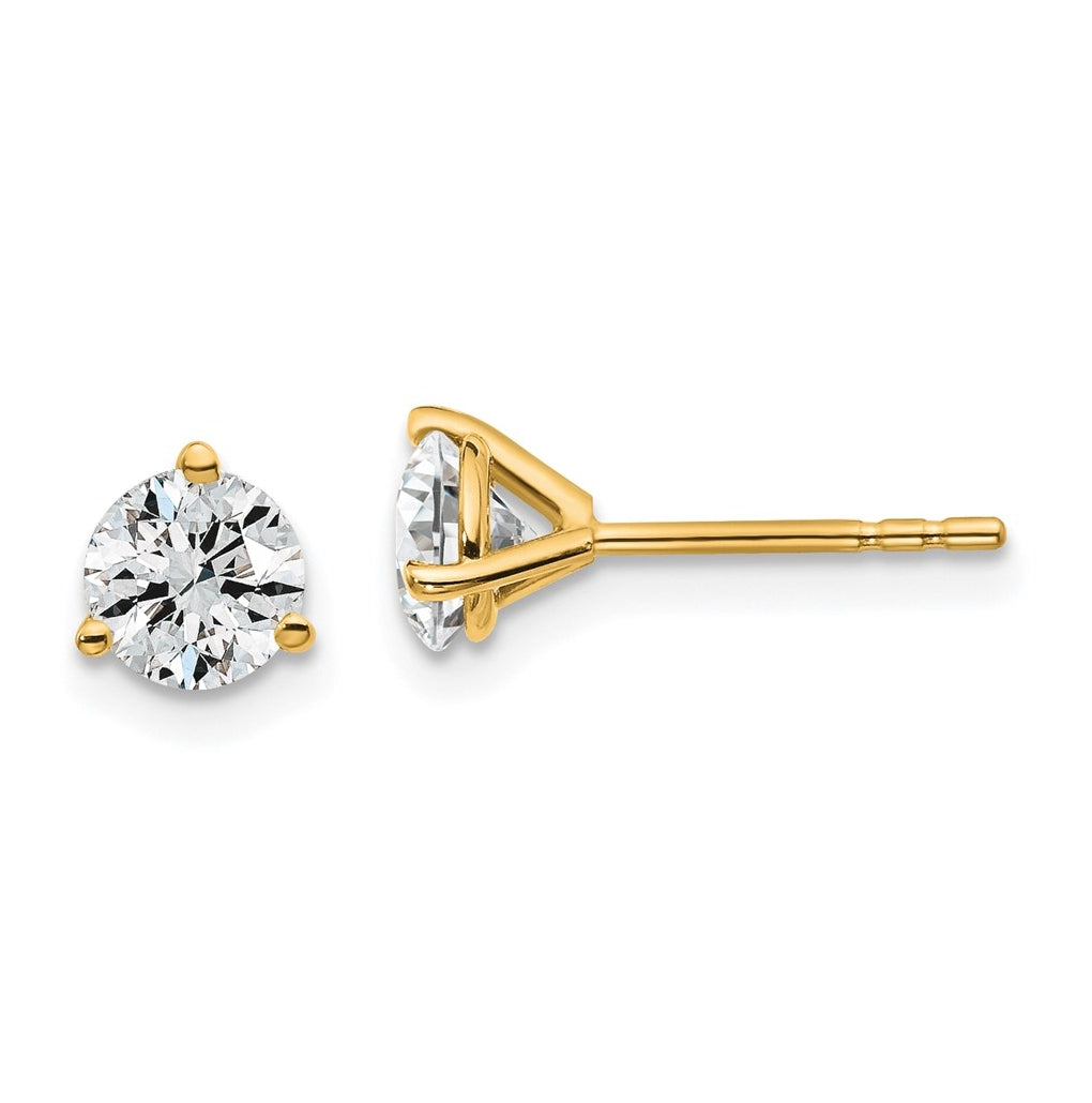 18k Yellow Or White Gold Or Platinum Certified Lab Grown Diamond VS+ F+ Round Complete Three Prong Stud Earrings