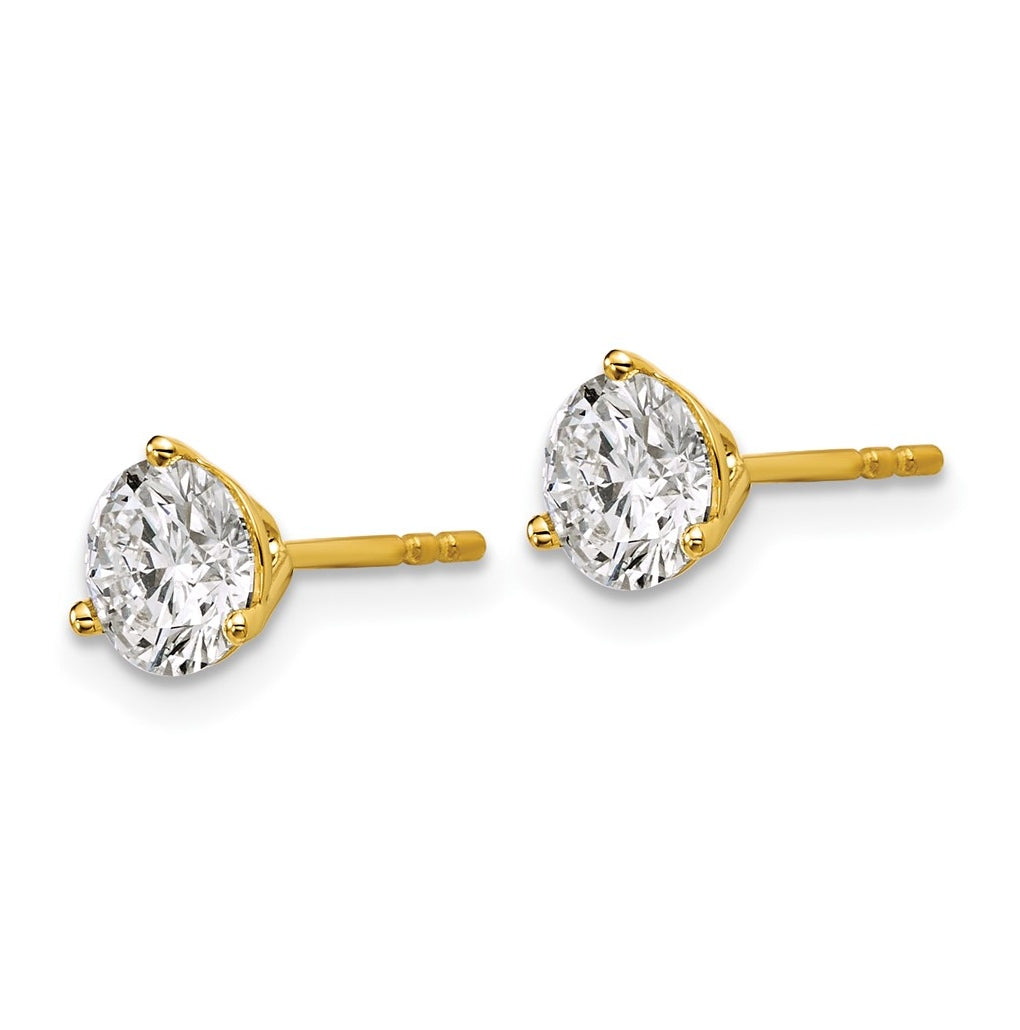 18k Yellow Or White Gold Or Platinum Certified Lab Grown Diamond VS+ F+ Round Complete Three Prong Stud Earrings