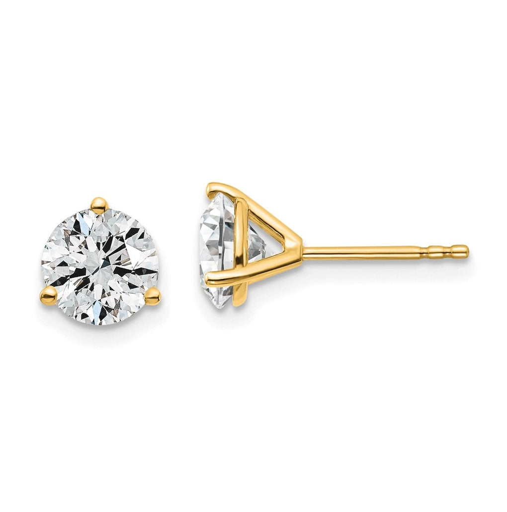 18k Yellow Or White Gold Or Platinum Certified Lab Grown Diamond VS+ F+ Round Complete Three Prong Stud Earrings