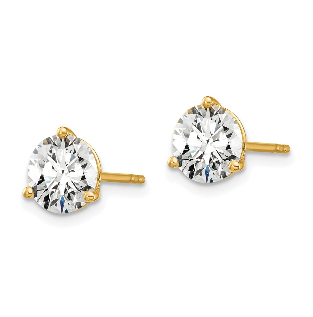 18k Yellow Or White Gold Or Platinum Certified Lab Grown Diamond VS+ F+ Round Complete Three Prong Stud Earrings