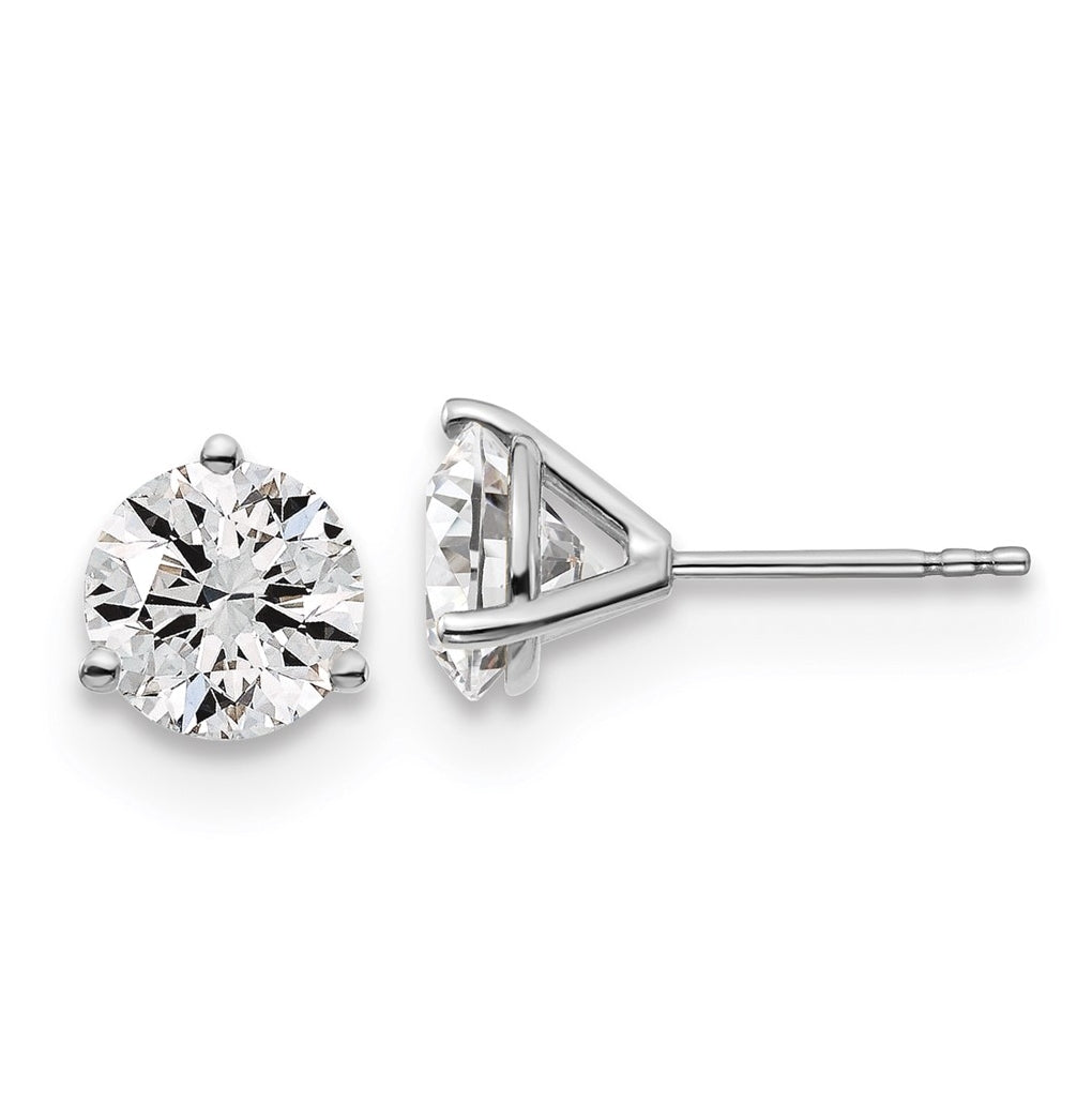 18k Yellow Or White Gold Or Platinum Certified Lab Grown Diamond VS+ F+ Round Complete Three Prong Stud Earrings