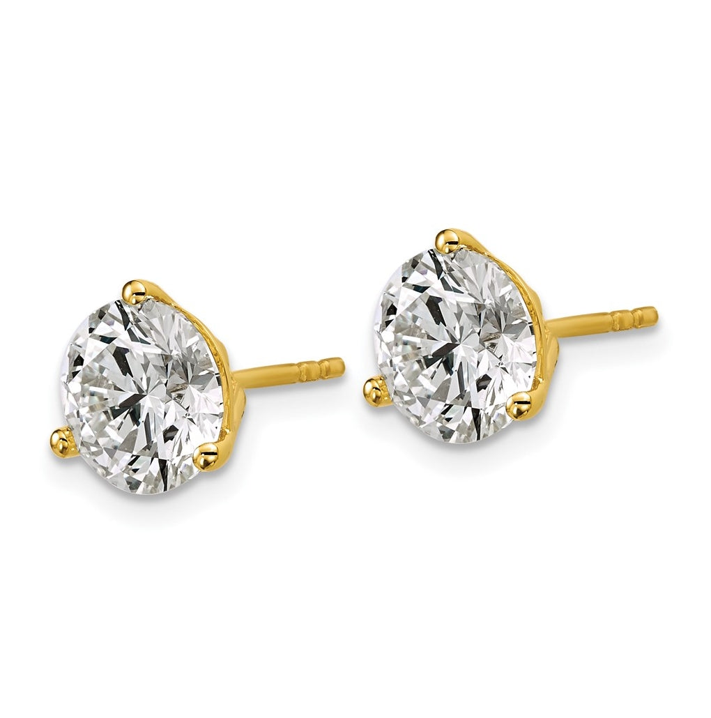 18k Yellow Or White Gold Or Platinum Certified Lab Grown Diamond VS+ F+ Round Complete Three Prong Stud Earrings