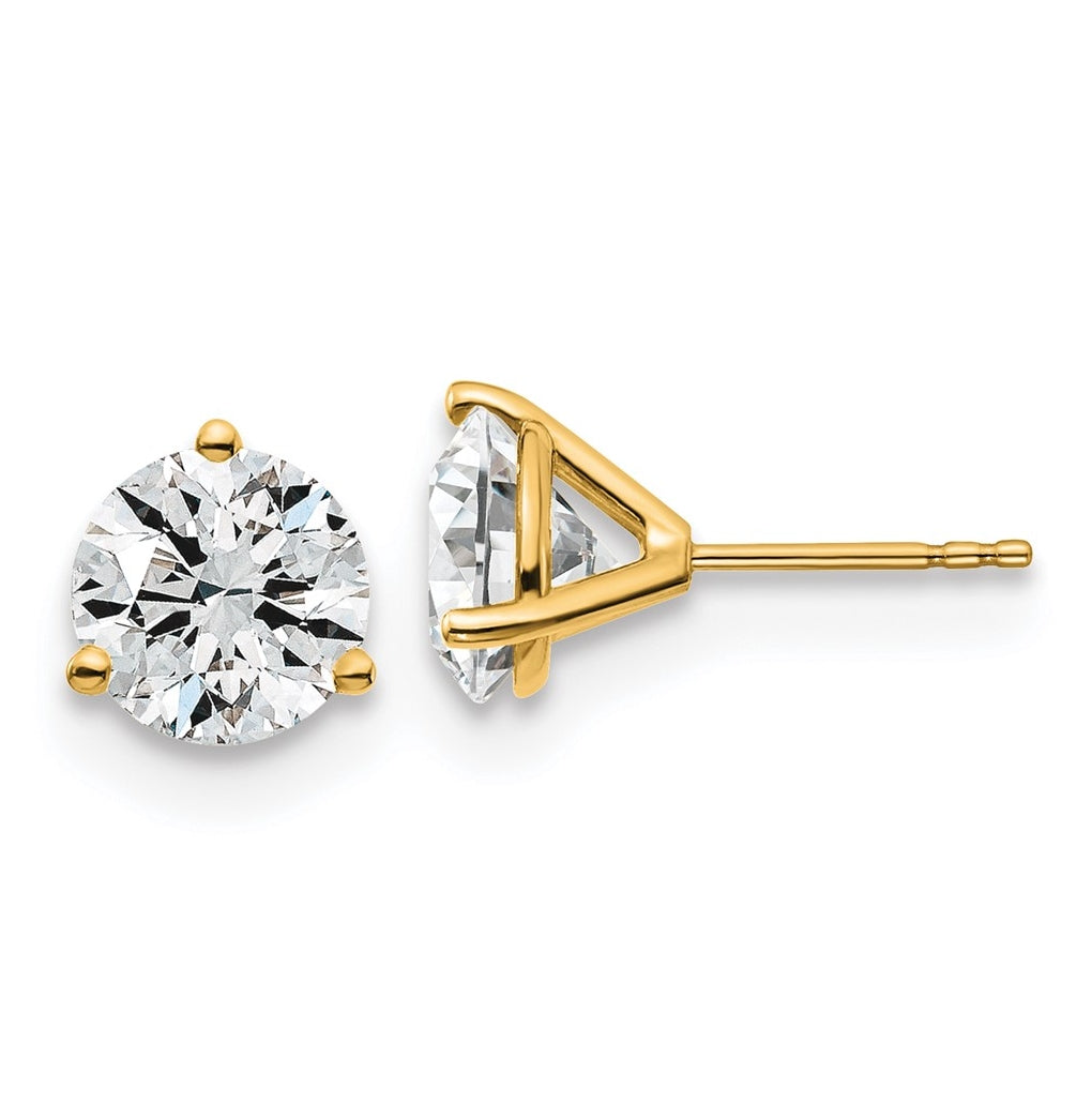 18k Yellow Or White Gold Or Platinum Certified Lab Grown Diamond VS+ F+ Round Complete Three Prong Stud Earrings