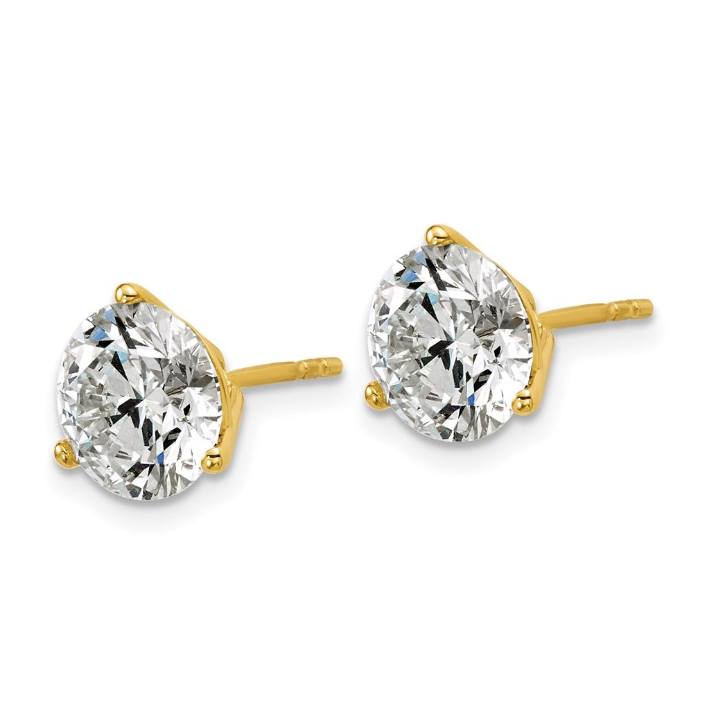18k Yellow Or White Gold Or Platinum Certified Lab Grown Diamond VS+ F+ Round Complete Three Prong Stud Earrings