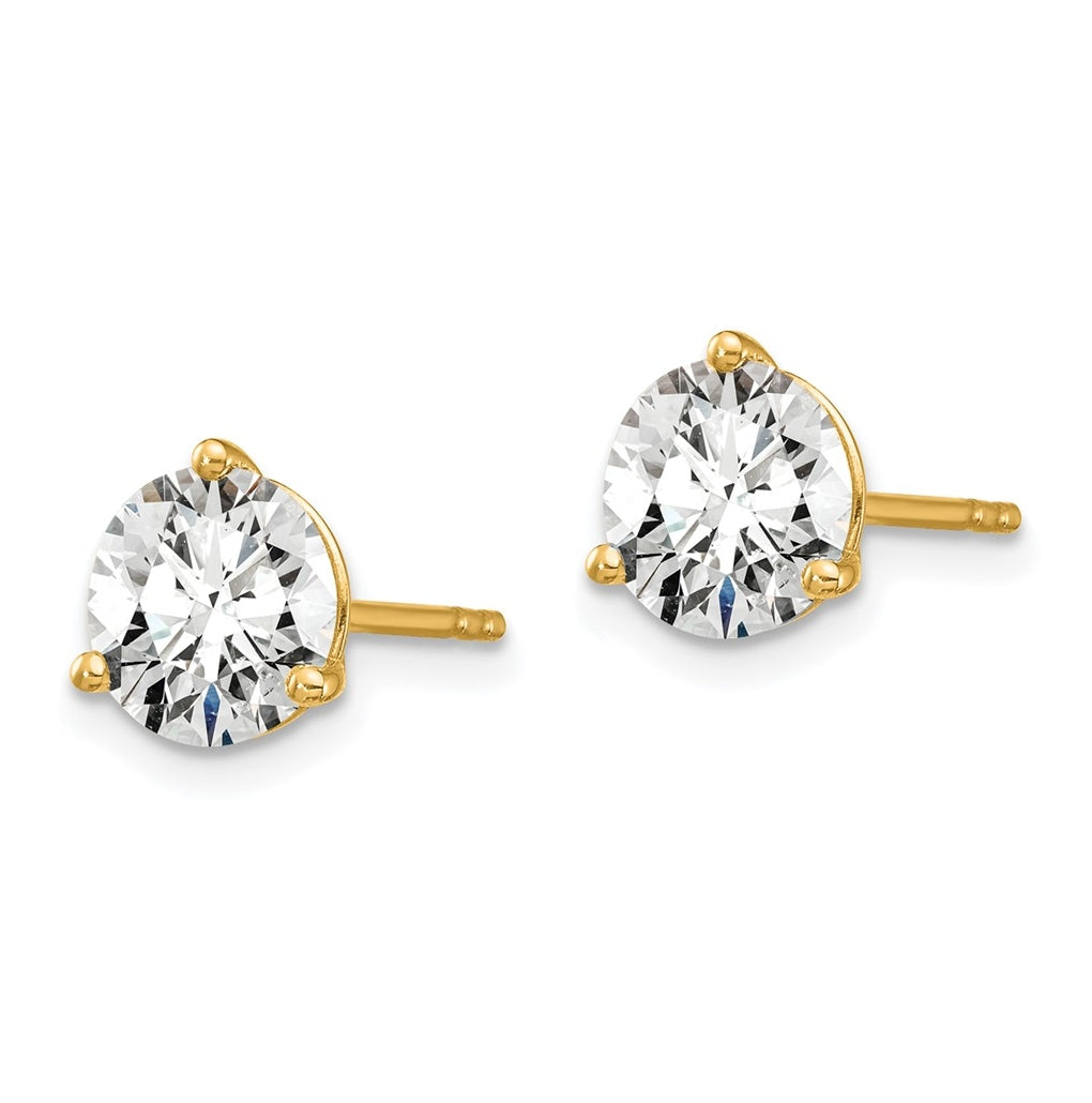 18k Yellow Or White Gold Or Platinum Certified Lab Grown Diamond VS+ F+ Round Complete Three Prong Stud Earrings