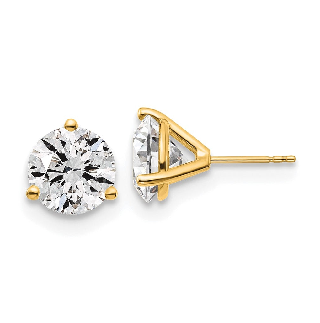 18k Yellow Or White Gold Or Platinum Certified Lab Grown Diamond VS+ F+ Round Complete Three Prong Stud Earrings
