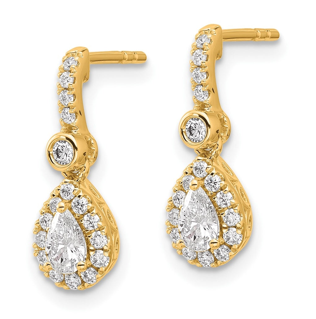 14k Yellow Gold 5/8 carat Lab Grown Diamond VS+ F+ Complete Pear Dangle Post Earrings