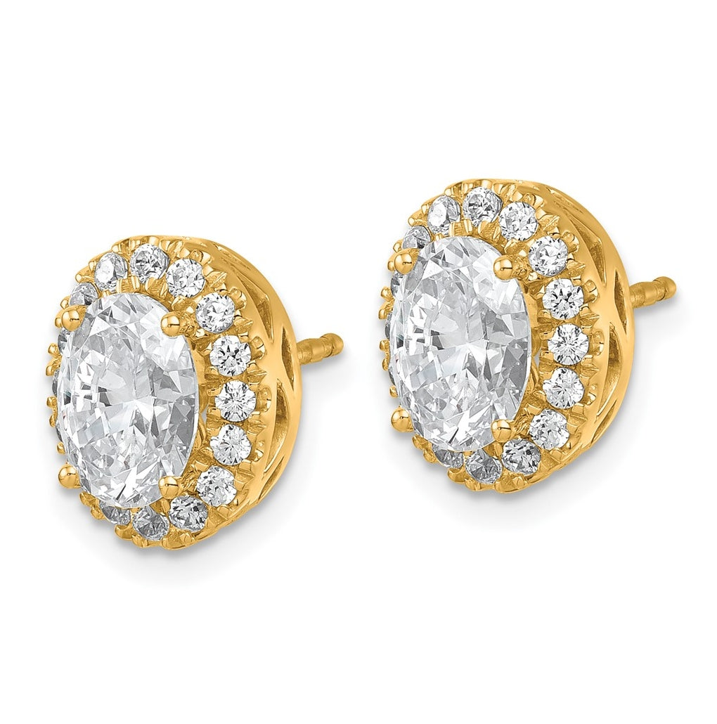 14k Yellow Gold 2 1/2 carat Lab Grown Diamond VS/SI+ G+ Oval Complete Halo Post Earrings